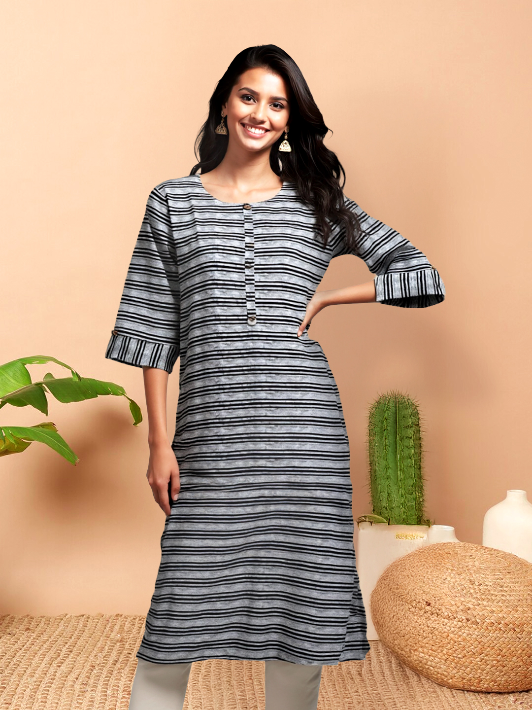 Picture of Chic Comfort, Textured Striped Straight Kurta 
